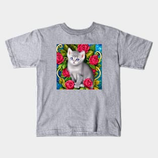 Cute Kitten In Roses Kids T-Shirt